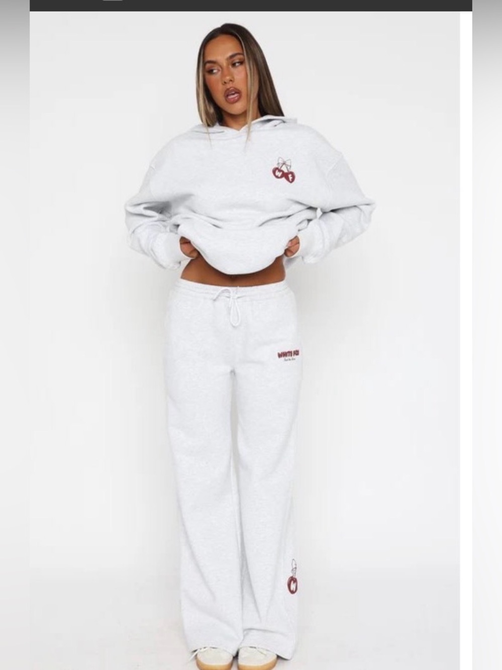 White Fox Boutique Grey Marle Wide Leg Sweatpants & Oversized Hoodie Set